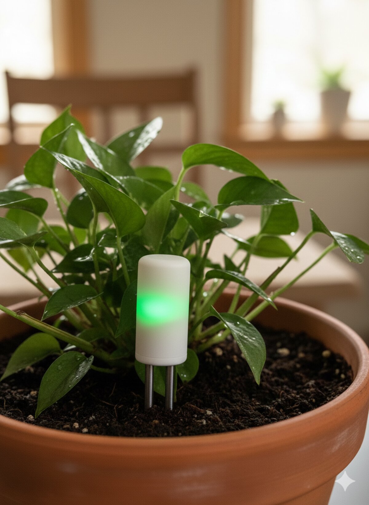 PlantSense sensor in an indoor terracotta pot